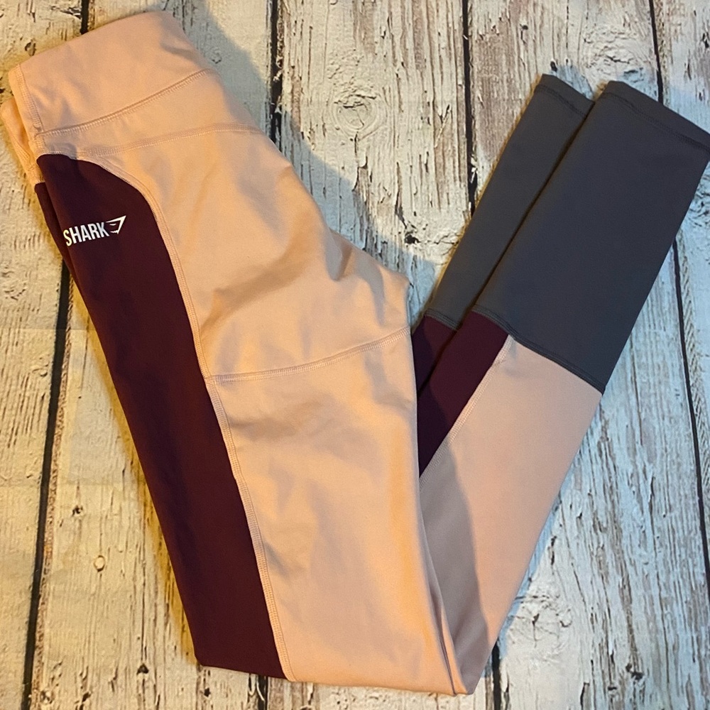 Gymshark Illusion Leggings Three Tone Pink & Maroon Contouring Leggings - Picture 3 of 6